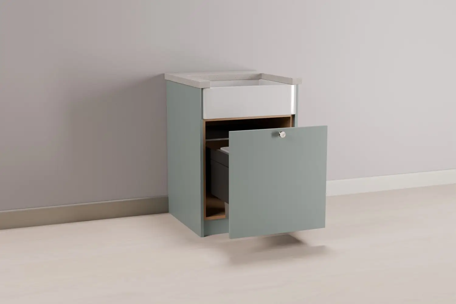 Single Butler Sink Cabinet with Bin