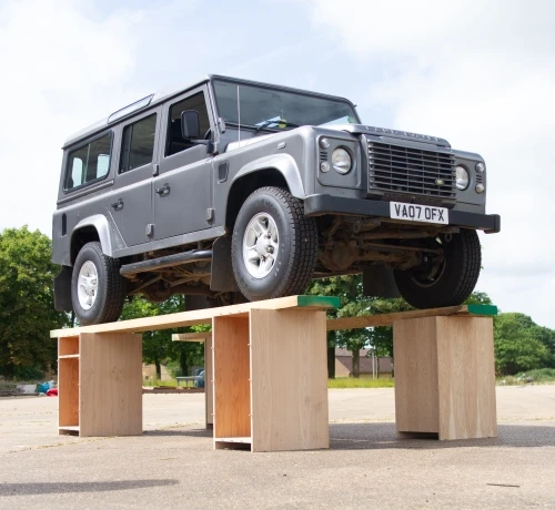 Landrover on kitchen cabinets testing the durability