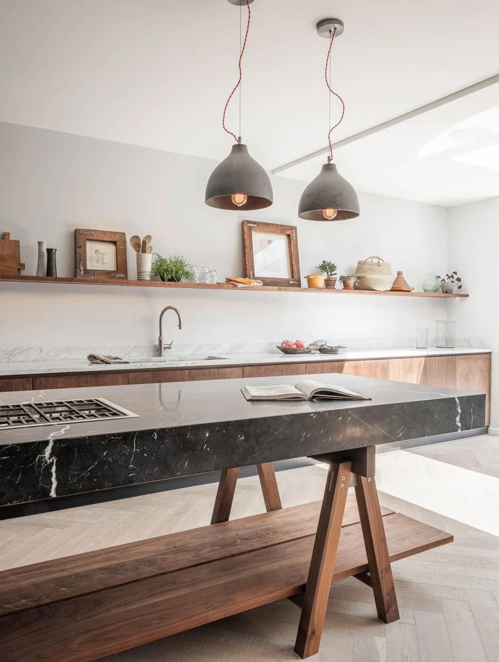 The Highgate kitchen's luxurious details elevate its elegance, from the central marble island that adds a touch of nature to the recessed lighting that casts a soft glow. These elements enhance the kitchen's overall aesthetic, creating a space that is both functional and visually captivating.