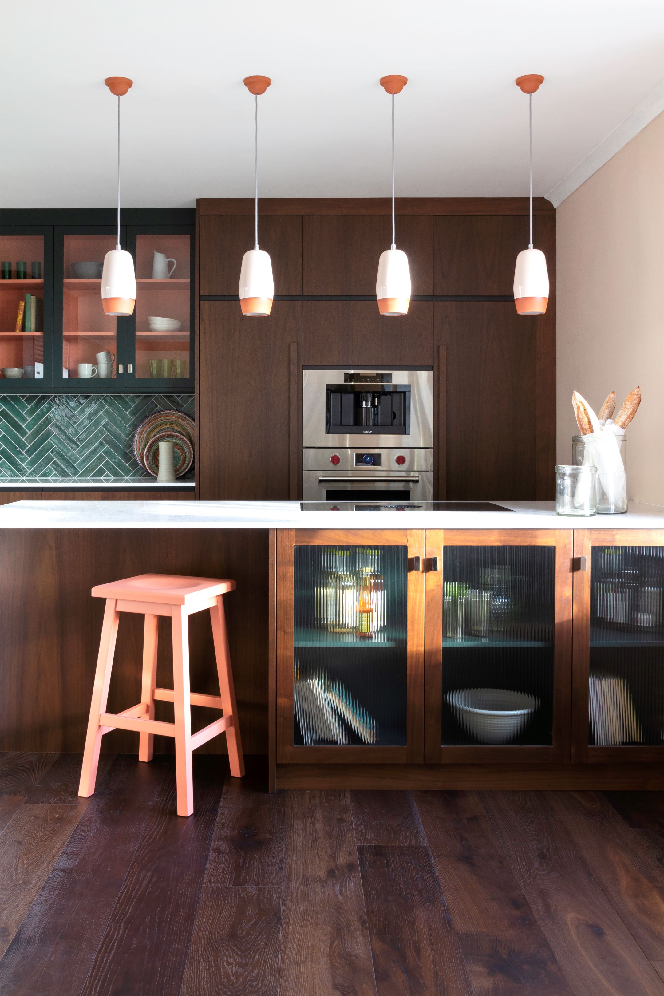 Blenheim Luxurious Walnut Kitchen With Pops Of Pink Naked Kitchens